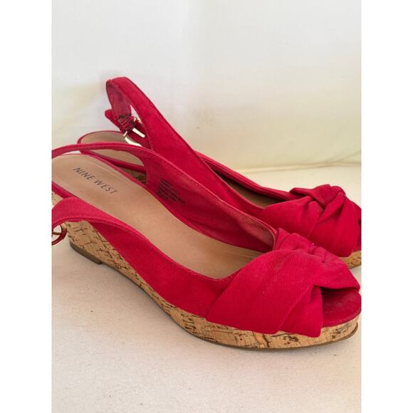Nine West Canvas Cork Wedge Heels 6.5 Red Sandals Travel Resort Cruise - Picture 2 of 6